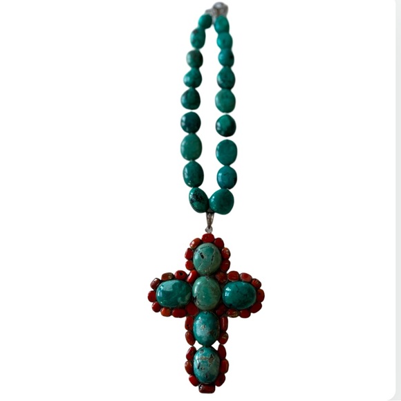Sterling Silver Native American Large Vintage Necklace With Cross - Picture 1 of 9